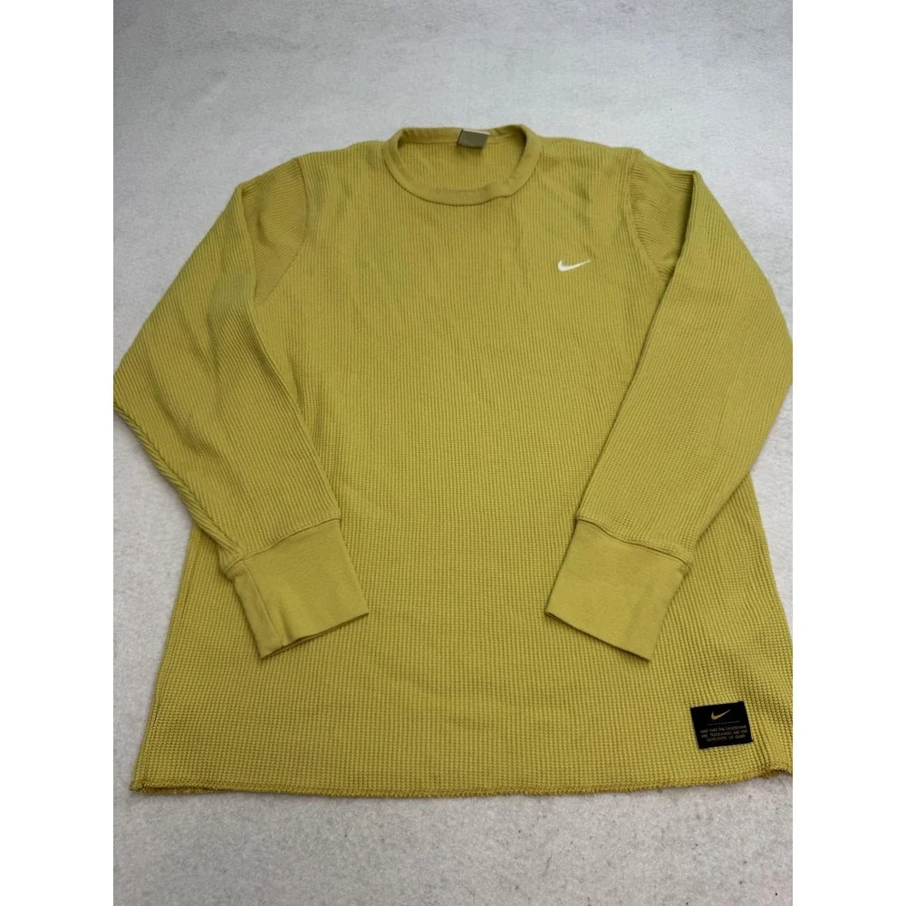 Nike Shirt Mens XL Yellow Thermal‎ Waffle Knit Long Sleeve Crewneck Tee Casual